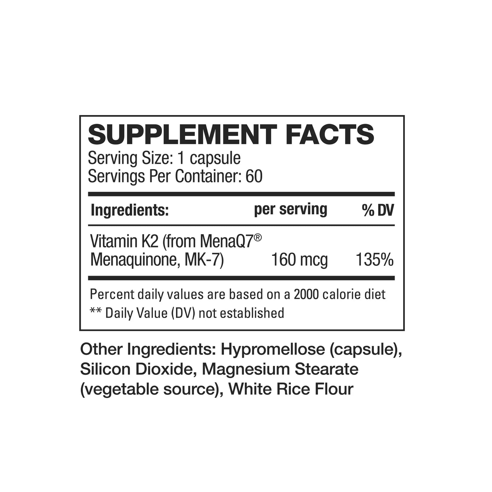 K2 – 160 mcg MenaQ7® Vitamin K2